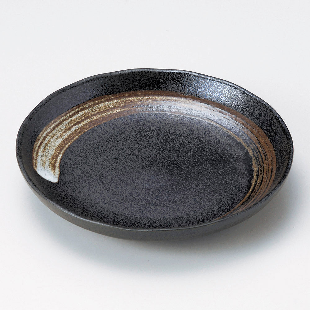 丸皿 黒斑点白刷毛新パスタ皿 [ 22.1 x 4cm ]