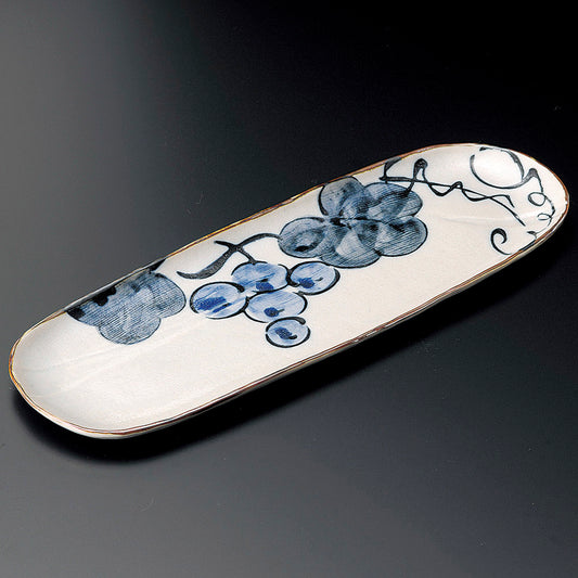 楕円皿 染付ぶどうさんま皿 [ 33.5 x 11.5 x 1.5cm ] | オーバルプレート 楕円皿 人気 おすすめ パスタ皿 フルーツ皿 食器 業務用 飲食店 カフェ うつわ 器 おしゃれ かわいい ギフト プレゼント 誕生日 贈り物 贈答品