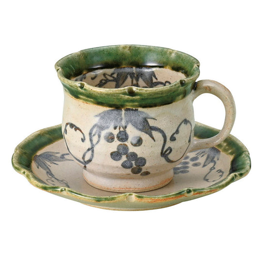 織部葡萄コーヒー碗皿 [ 8.5 x 7cm･200cc 14 x 2.2cm ] [ カップ＆ソーサー ] | コーヒー カップ ティー 紅茶 喫茶 碗皿 人気 おすすめ 食器 洋食器 業務用 飲食店 カフェ うつわ 器 おしゃれ かわいい ギフト プレゼント 引き出物 誕生日 贈答品 自宅 イベント パーティー