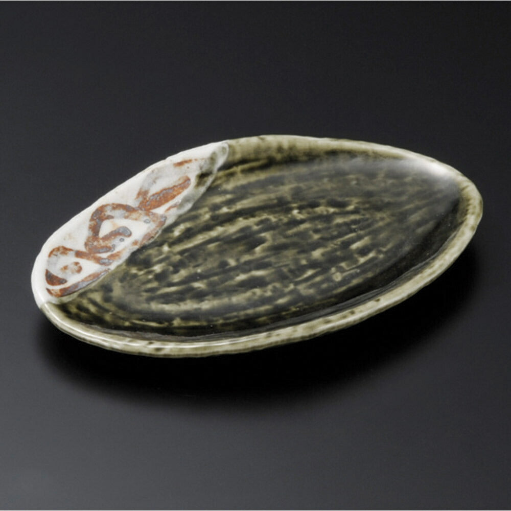 楕円皿 おりべ志野唐草葉型皿（小） [ 17 x 10.8 x 1.7cm ]