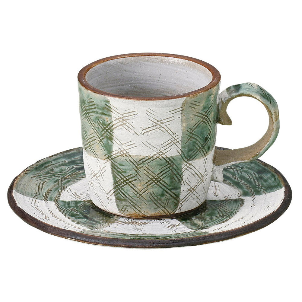 織部市松コーヒー碗皿 [ 7.4 x 6.8cm･180cc 15 x 1.5cm 370g ] [ カップ＆ソーサー ] | コーヒー カップ ティー 紅茶 喫茶 碗皿 人気 おすすめ 食器 洋食器 業務用 飲食店 カフェ うつわ 器 おしゃれ かわいい ギフト プレゼント 引き出物 誕生日 贈答品