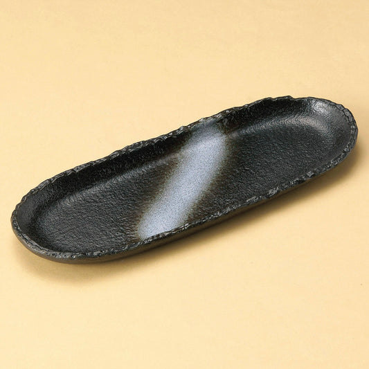 楕円皿 白吹黒水晶10.0楕円長皿 [ 30.3 x 11 x 2.4cm ]
