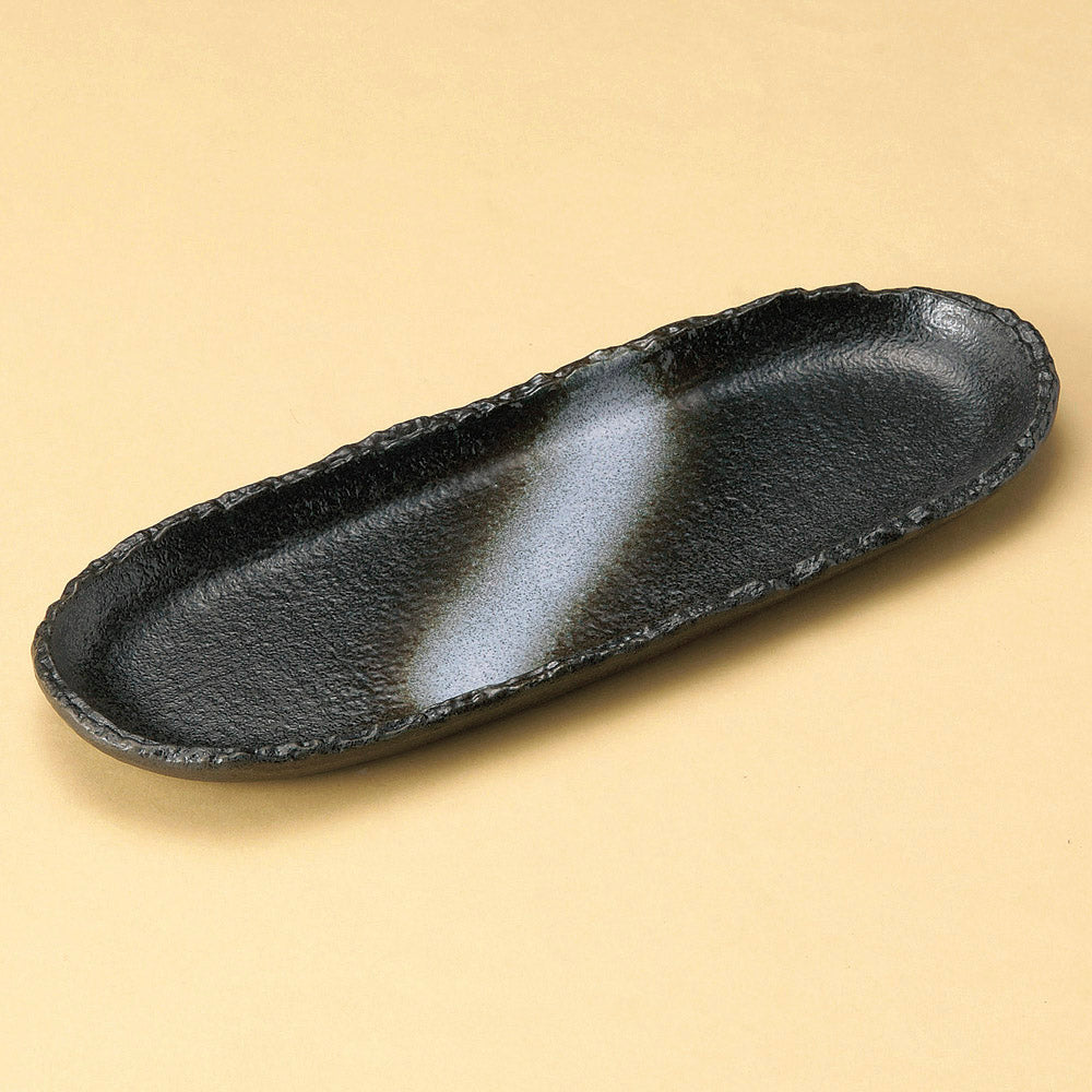 楕円皿 白吹黒水晶10.0楕円長皿 [ 30.3 x 11 x 2.4cm ]