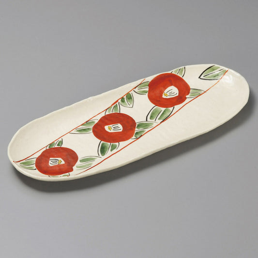 楕円皿 赤絵椿楕円長皿 [ 31 x 12 x 2cm ] | オーバルプレート 楕円皿 人気 おすすめ パスタ皿 フルーツ皿 食器 業務用 飲食店 カフェ うつわ 器 おしゃれ かわいい ギフト プレゼント 誕生日 贈り物 贈答品