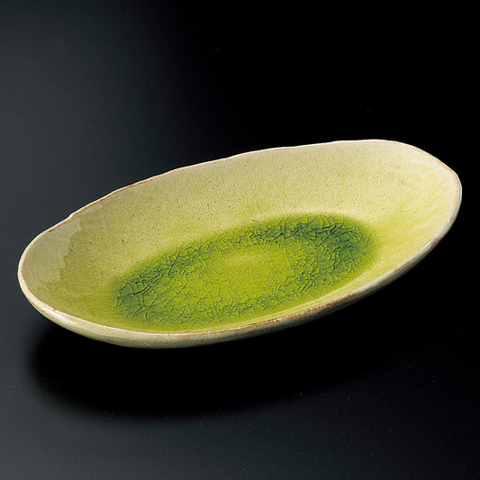楕円皿 黄緑小判皿（信楽焼） [ 26 x 15 x 4cm ] | オーバルプレート 楕円皿 人気 おすすめ パスタ皿 フルーツ皿 食器 業務用 飲食店 カフェ うつわ 器 おしゃれ かわいい ギフト プレゼント 誕生日 贈り物 贈答品