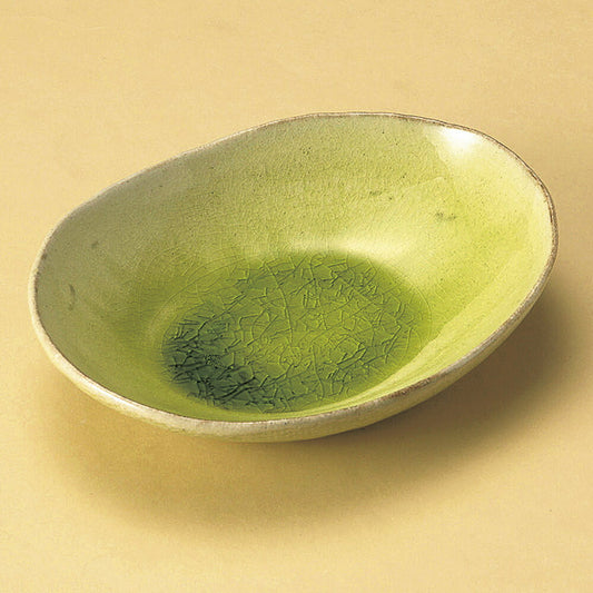 楕円皿 黄緑楕円皿（信楽焼） [ 20 x 15.5 x 4cm ] | オーバルプレート 楕円皿 人気 おすすめ パスタ皿 フルーツ皿 食器 業務用 飲食店 カフェ うつわ 器 おしゃれ かわいい ギフト プレゼント 誕生日 贈り物 贈答品