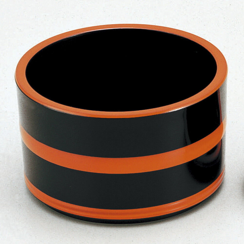 越前漆器 ［A］桶型つゆ入れ黒に帯朱 [ 10 x 6cm ]