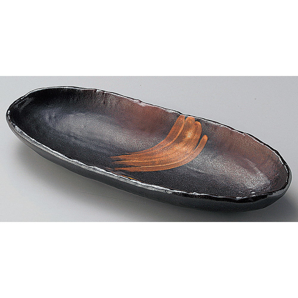 ☆ 楕円皿 ☆ 白刷毛唐津石目長皿(大) [ 33.5 x 14.5 x 4.5cm ]