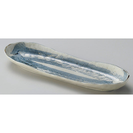☆ 楕円皿 ☆ 藍染舟形長皿 [ 33.3 x 10.5 x 4cm ]