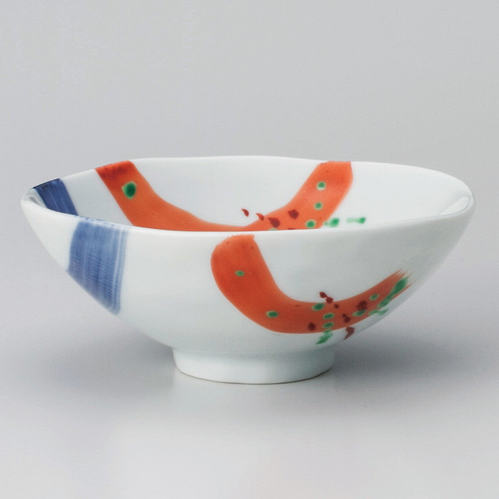 ☆ 飯碗 ☆ 錦朱呉須刷毛平茶碗(大) [ 13.2 x 12.7 x 5.3cm ]