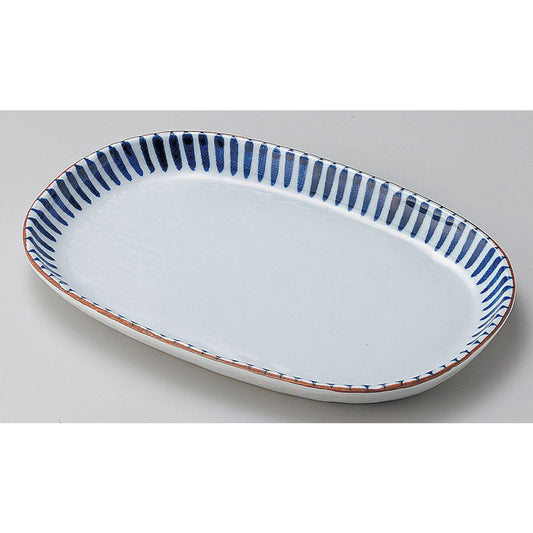 ☆ 楕円皿 ☆ 藍十草小判型9.0皿 [ 26.8 x 18 x 2.1cm ]