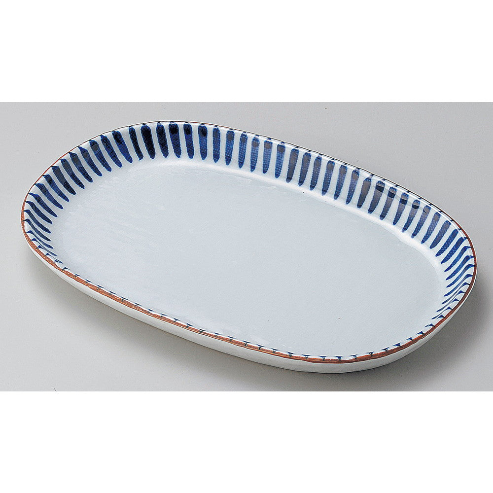 ☆ 楕円皿 ☆ 藍十草小判型9.0皿 [ 26.8 x 18 x 2.1cm ]