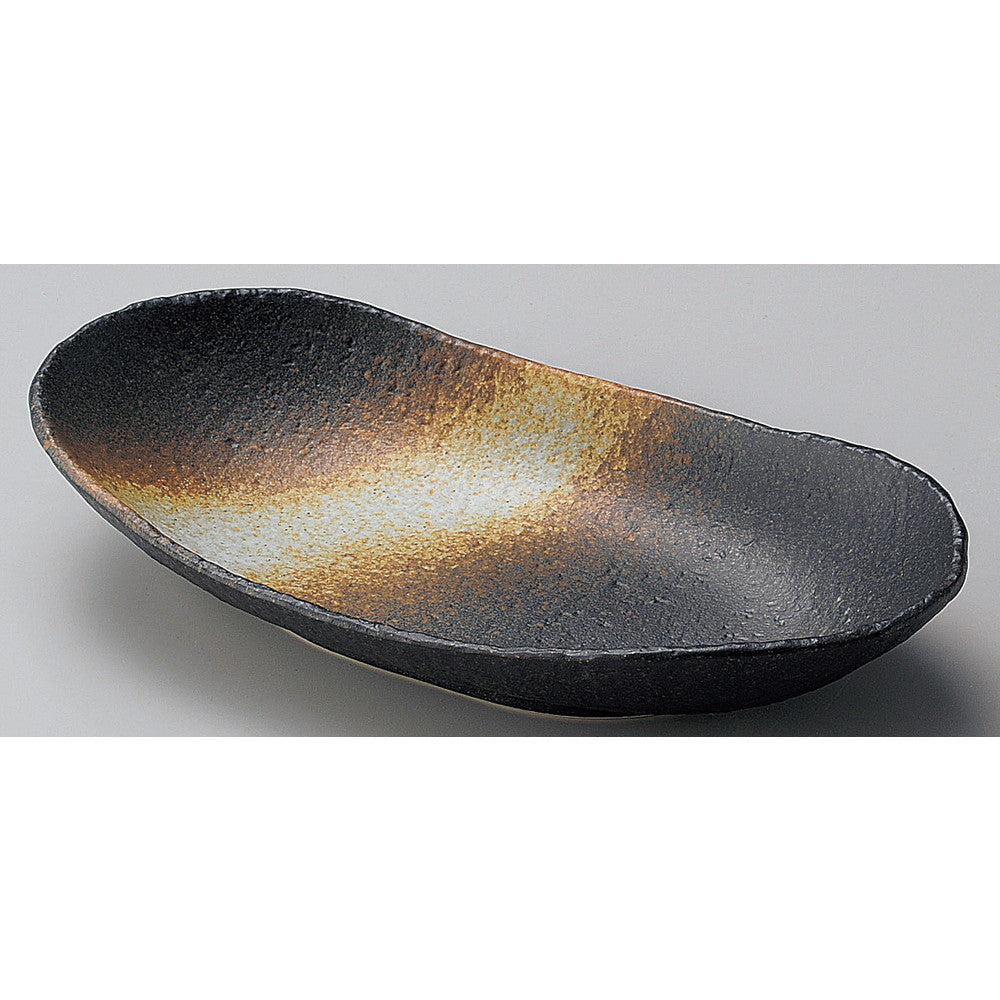 ☆ 楕円皿 ☆ 黒吹まゆ型 [ 25.3 x 13.8 x 4.5cm ]