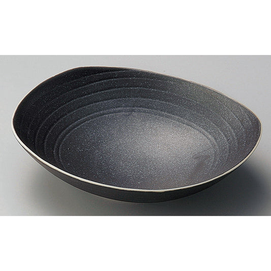 ☆ 楕円皿 ☆ 黒釉だ円盛皿 [ 22.8 x 19.3 x 5.6cm ]