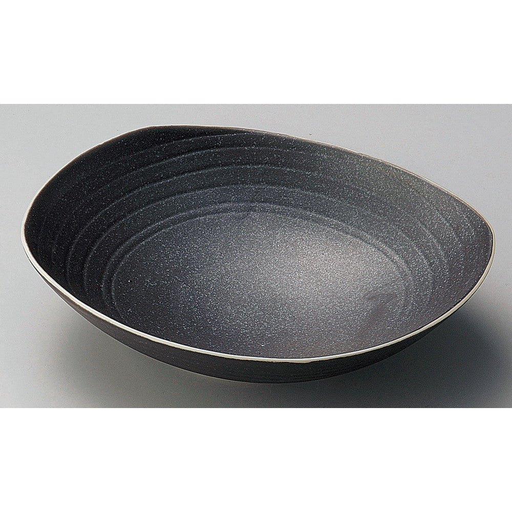 ☆ 楕円皿 ☆ 黒釉だ円盛皿 [ 22.8 x 19.3 x 5.6cm ]