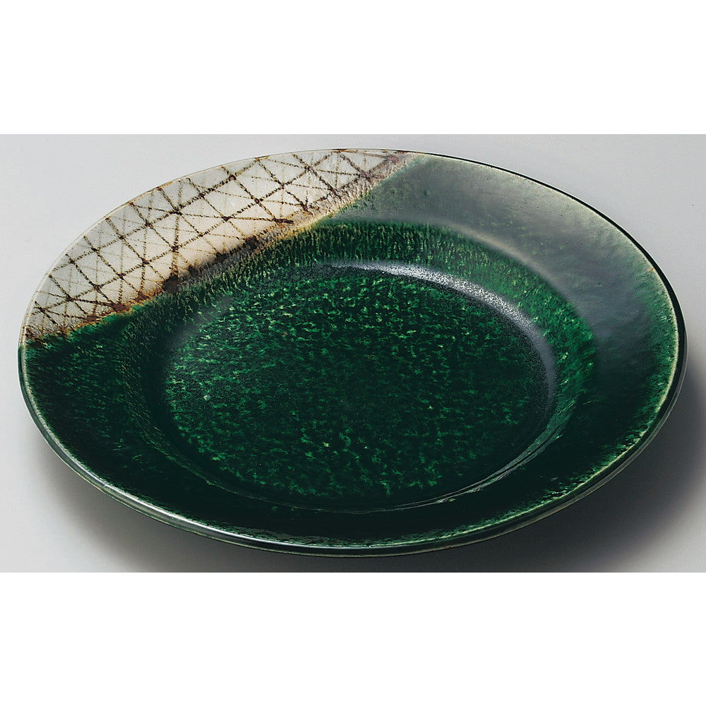 ☆ 丸中皿 ☆ サビ織部格子8.0和皿 [ φ24.8 x 3cm ]