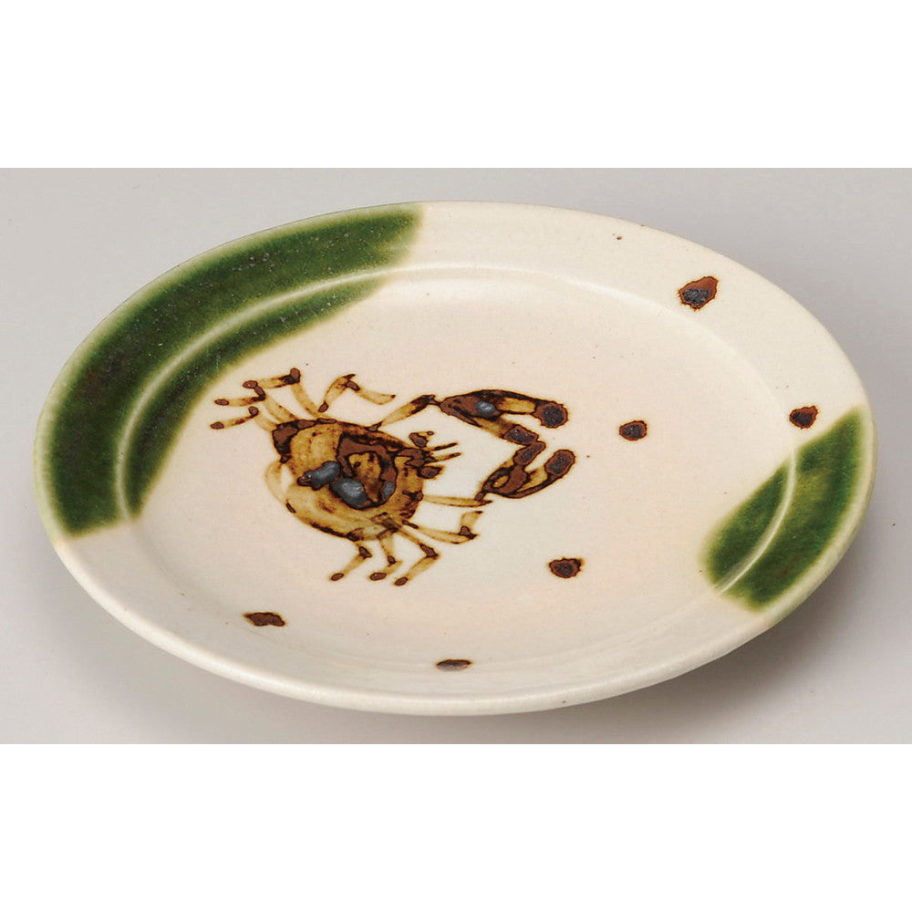 ☆ 和皿 ☆ 織部かに絵5.0丸皿 [ φ15 x 2cm ]