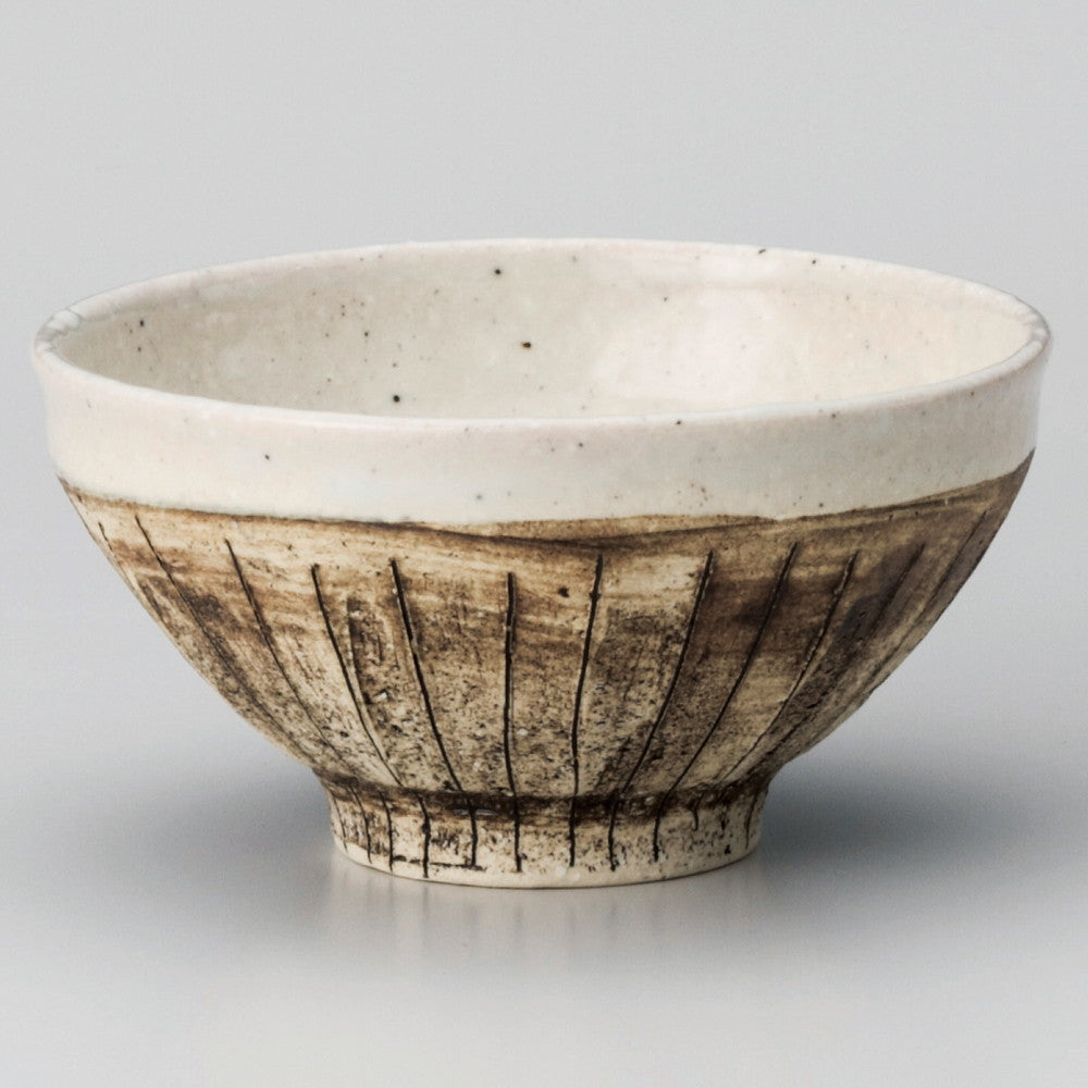 ☆ 飯碗 ☆ 白十草面取り飯碗 [ φ11.2 x 6cm ]