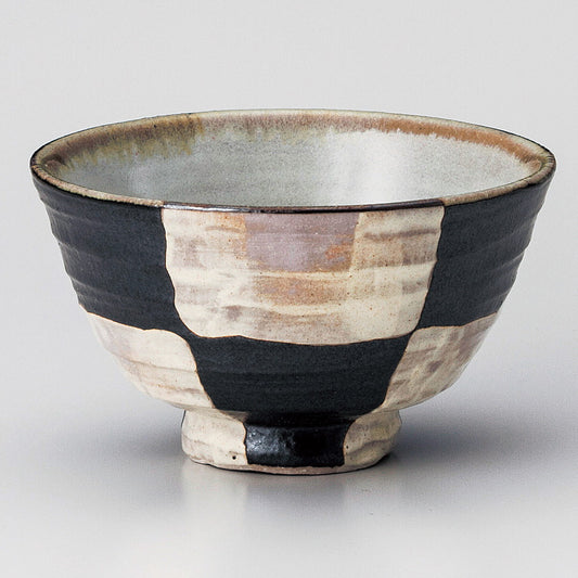 ☆ 飯碗 ☆ 市松黒茶碗 [ φ12 x 7cm ]
