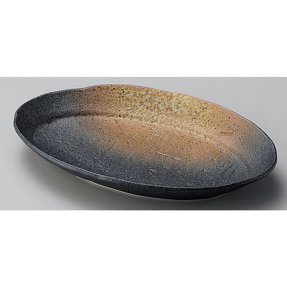 ☆ 楕円皿 ☆ 月光黒備前風23cm長丸皿 [ 23 x 15.4 x 3cm ]