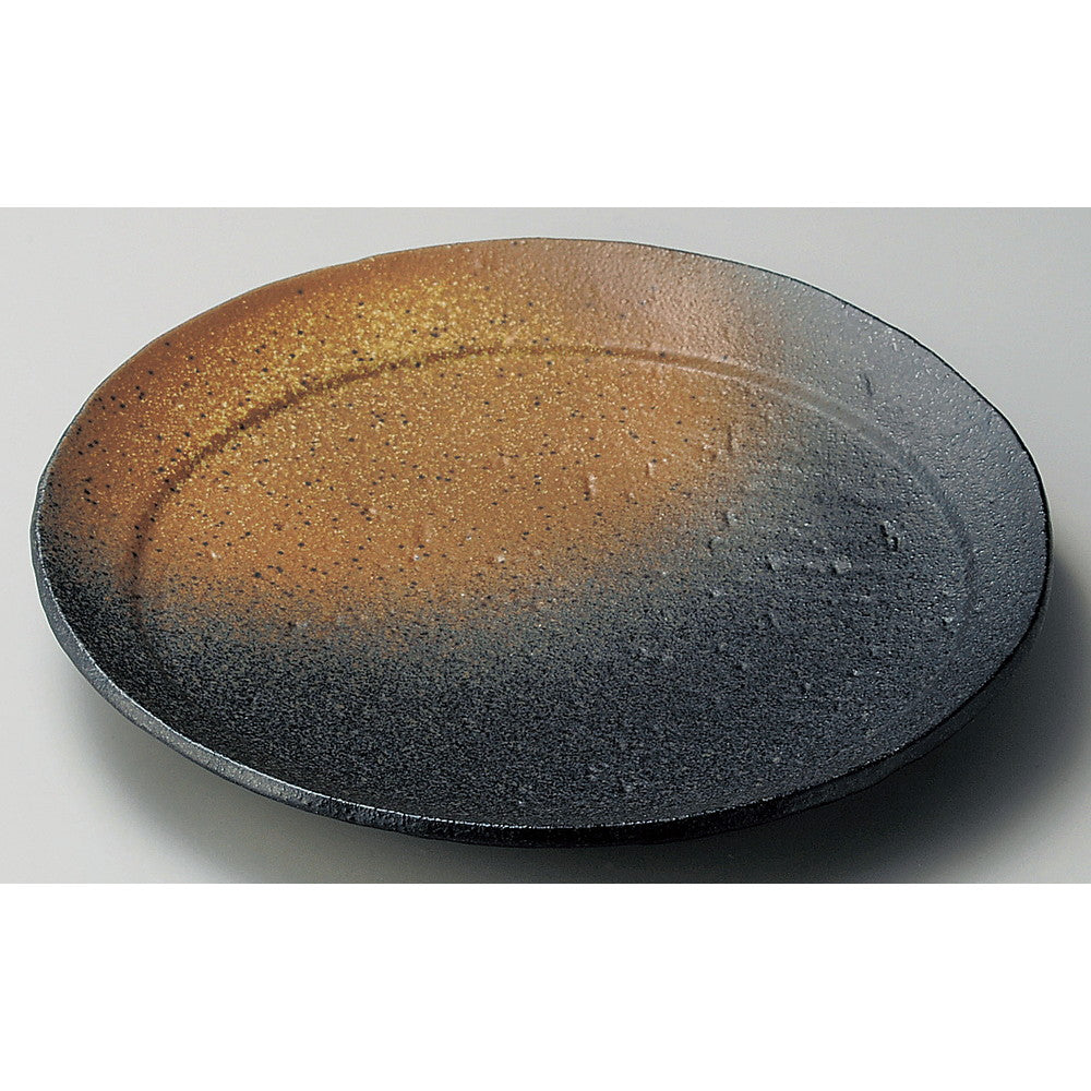 ☆ 丸中皿 ☆ 月光黒備前風20cm丸皿 [ φ20.5 x 3cm ]