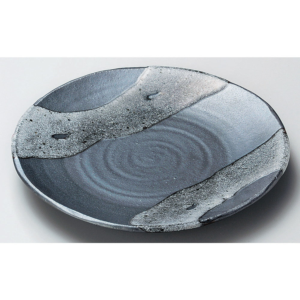 ☆ 丸中皿 ☆ 天目白流波型7.0皿 [ φ21.5 x 2.5cm ]