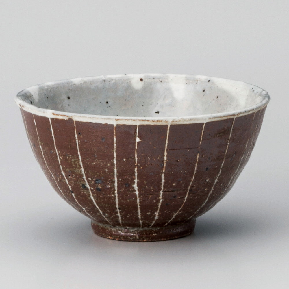 ☆ 飯碗 ☆ 焼締彫十草新飯碗 [ φ11 x 6.3cm ]