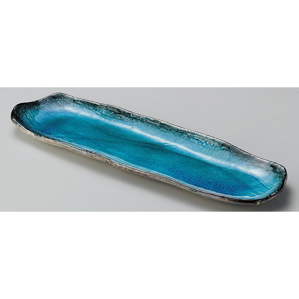 ☆ 楕円皿 ☆ スカイ櫛目長皿 [ 33.5 x 10 x 2.5cm ]
