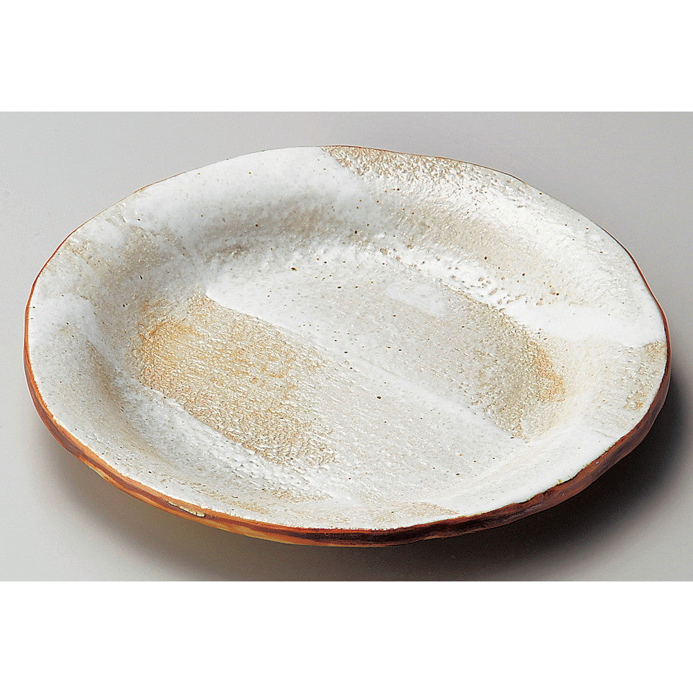 ☆ 丸中皿 ☆ 白油滴刷毛7.5反り丸皿 [ φ23.5 x 2.7cm ]