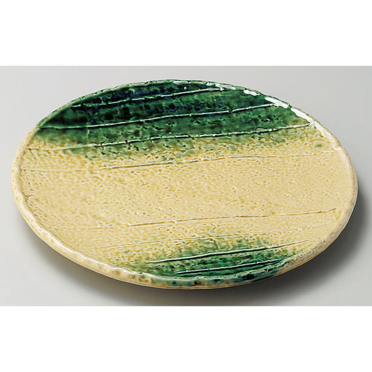 ☆ 丸中皿 ☆ 黄瀬戸織部吹8.0丸皿 [ φ25 x 2.5cm ]