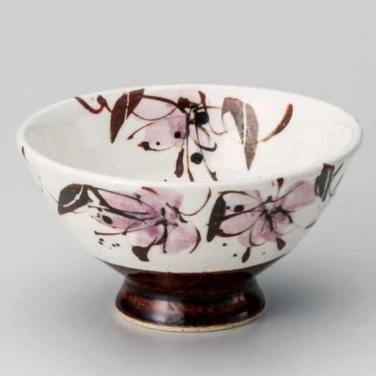 ☆ 飯碗 ☆ アメ釉花紋飯碗 [ φ11.8 x 6.5cm ]