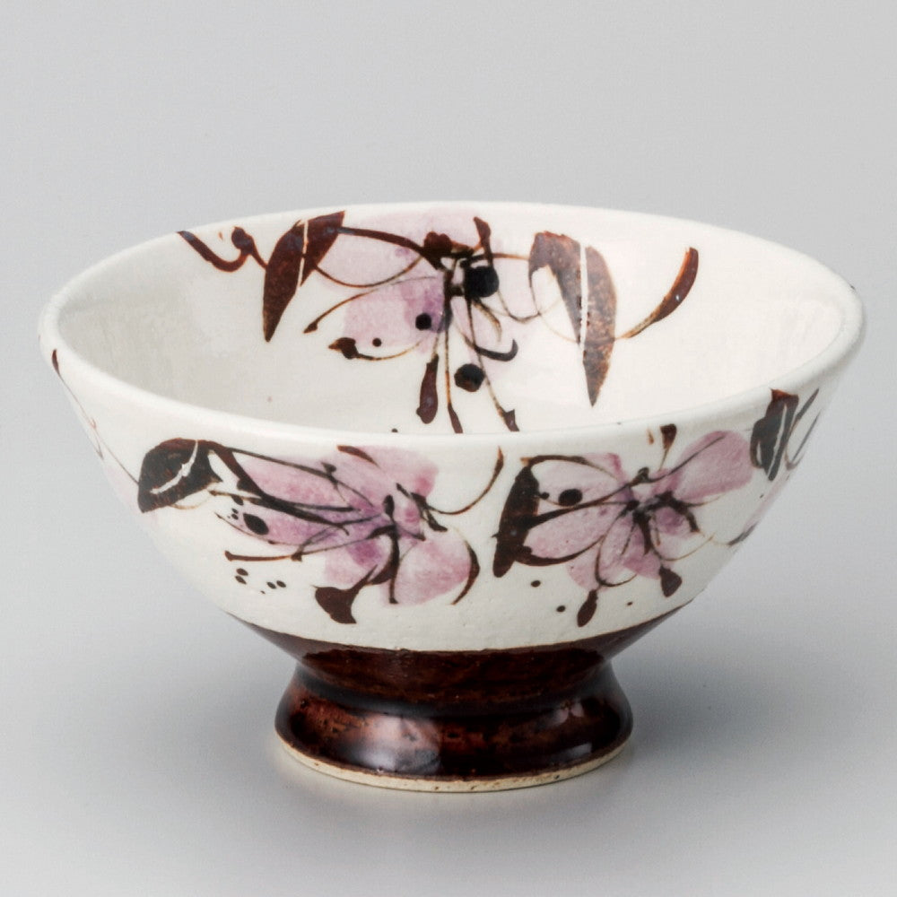 ☆ 飯碗 ☆ アメ釉花紋飯碗 [ φ11.8 x 6.5cm ]
