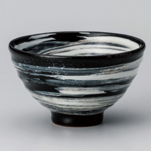 ☆ 飯碗 ☆ 黒釉刷毛目飯碗 [ φ11.5 x 6.6cm ]