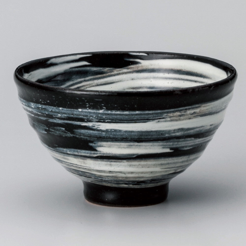 ☆ 飯碗 ☆ 黒釉刷毛目飯碗 [ φ11.5 x 6.6cm ]