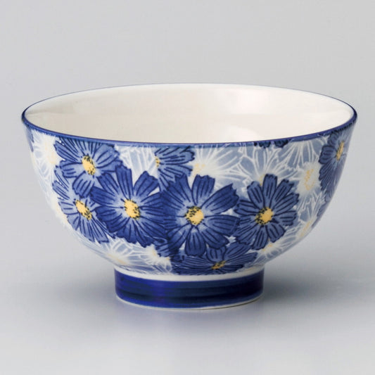 ☆ 飯碗 ☆ 華々ブルー高台茶碗 [ φ11 x 6cm ]