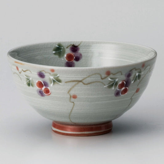 ☆ 飯碗 ☆ 三彩ぶどう赤茶碗 [ φ11.5 x 6cm ]