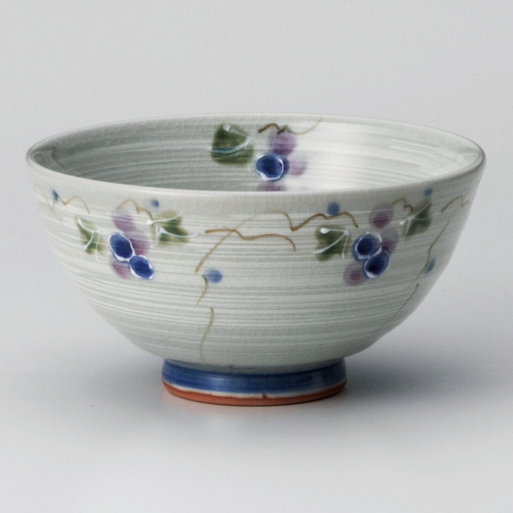 ☆ 飯碗 ☆ 三彩ぶどう青茶碗 [ φ11.5 x 6cm ]