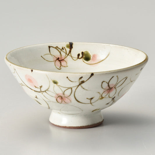 ☆ 飯碗 ☆ 粉引花唐草飯碗(紅) [ φ12 x 5.8cm ]
