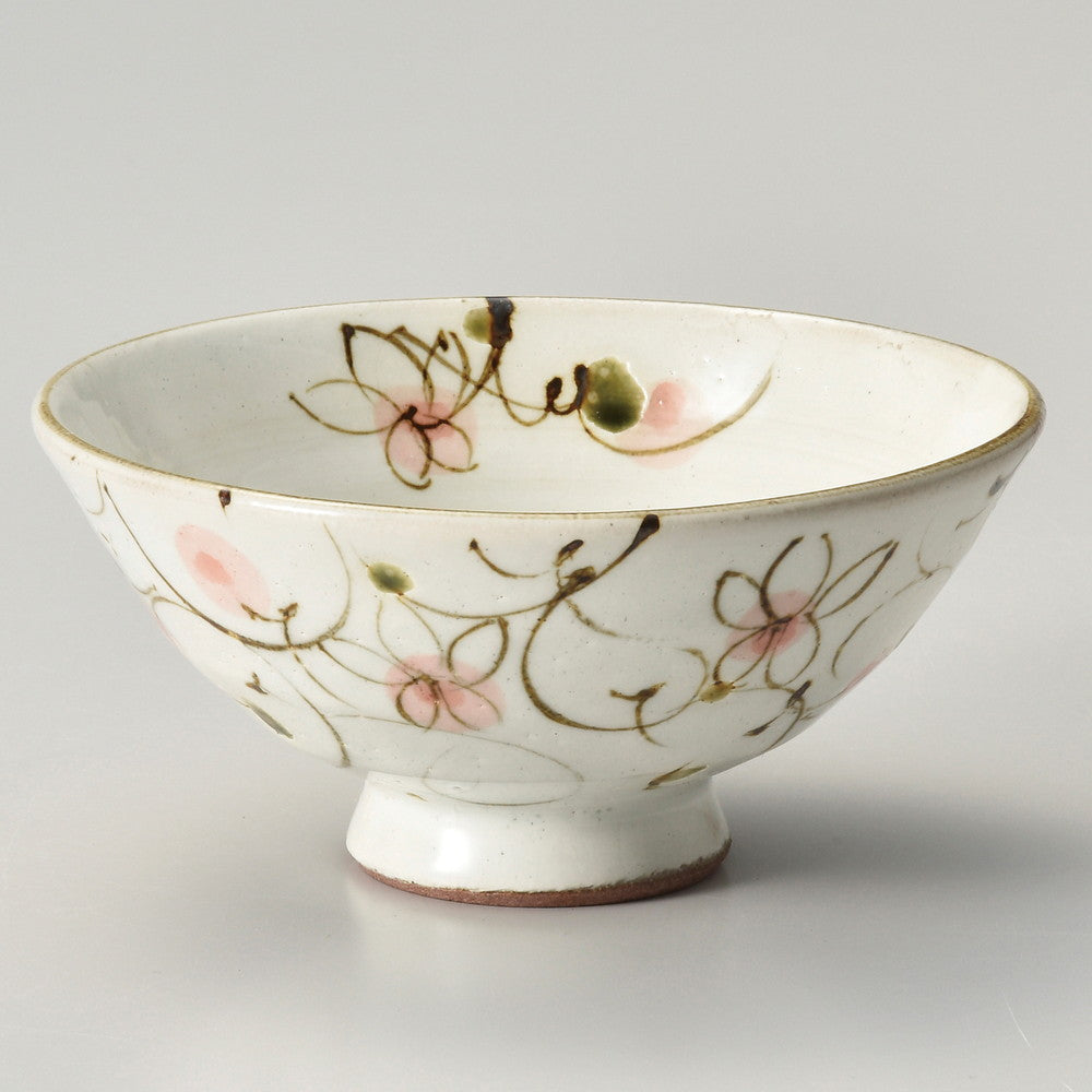 ☆ 飯碗 ☆ 粉引花唐草飯碗(紅) [ φ12 x 5.8cm ]