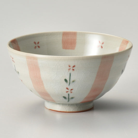 ☆ 飯碗 ☆ 花十草茶碗赤 [ φ11.5 x 6cm ]