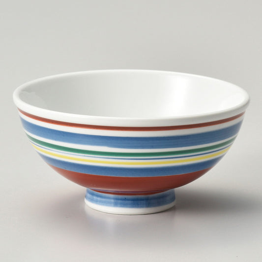 ☆ 飯碗 ☆ 赤絵4色ライン中平 [ φ11.5 x 5.6cm ]