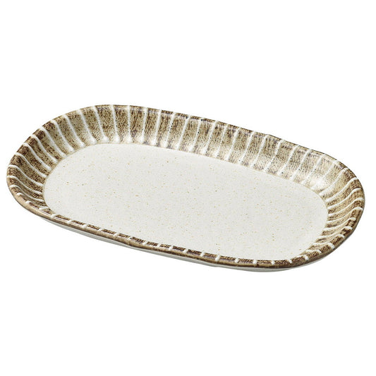 粉引ライン8.0小判皿 [ 24.2 x 15.8 x 2.7cm ] [ 楕円皿 ]