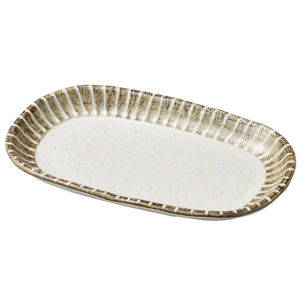 粉引ライン8.0小判皿 [ 24.2 x 15.8 x 2.7cm ] [ 楕円皿 ]