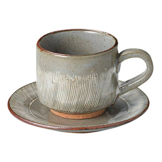 錆櫛目彫 コーヒー碗皿 [ φ7 x 6.2cm(160cc) ] [ カップ＆ソーサー ]