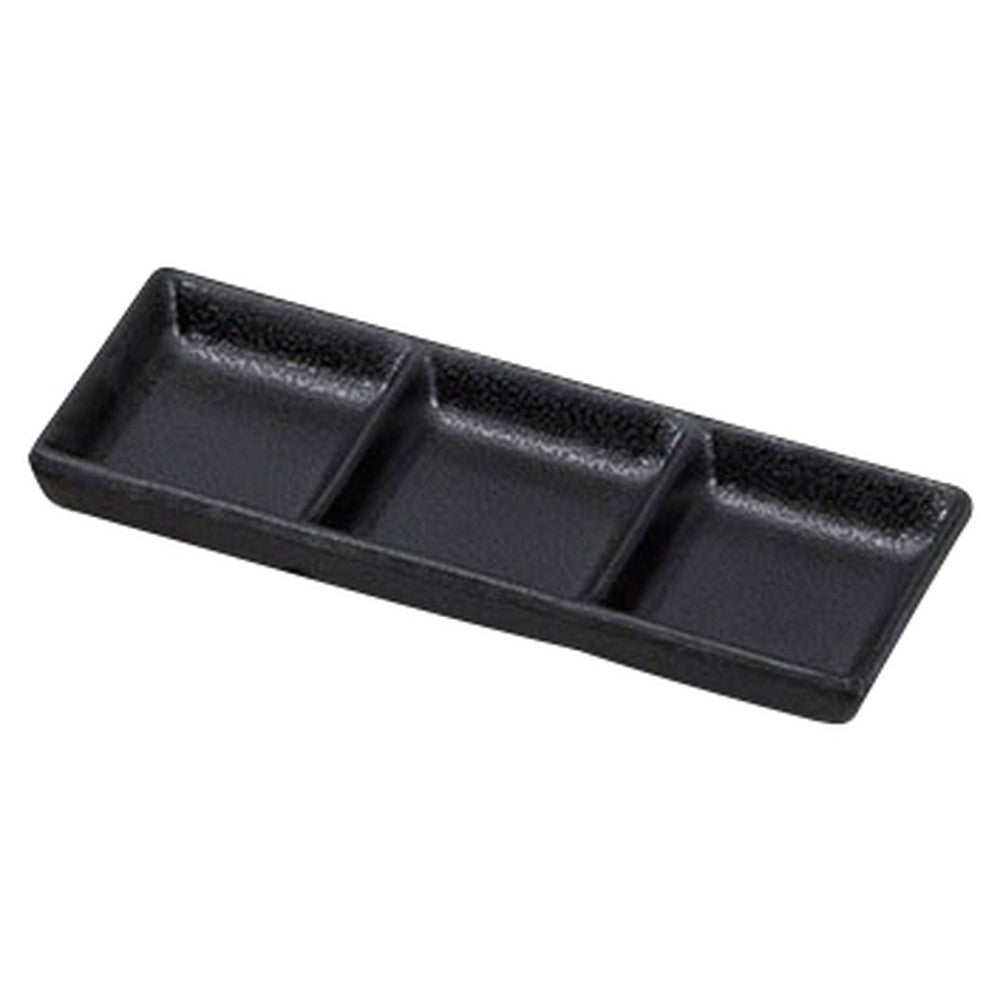 (M)メラミンいぶし釉3点珍味 黒(洗) [ 19.6 x 8.6 x 2.5cm ] [ 薬味皿 ]