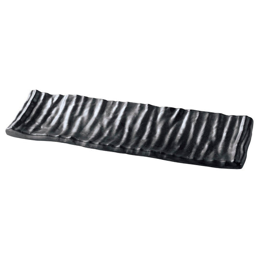 (M)23.8ひねりナタ目長角皿 黒マット [ 23.8 x 7.8 x 2.2cm ] [ メラミン食器 ]
