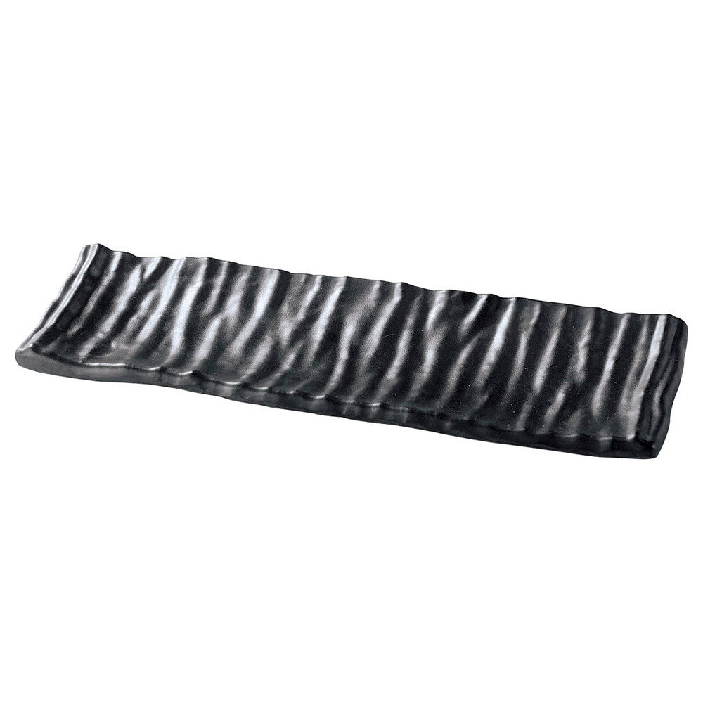 (M)23.8ひねりナタ目長角皿 黒マット [ 23.8 x 7.8 x 2.2cm ] [ メラミン食器 ]