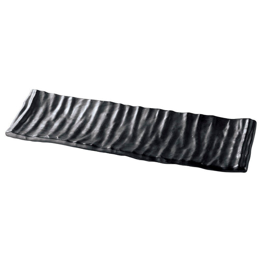 (M)32.5ひねりナタ目長角皿 黒マット [ 32.5 x 10.5 x 2.4cm ] [ メラミン食器 ]