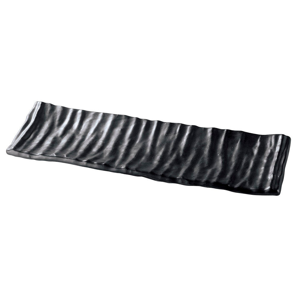 (M)32.5ひねりナタ目長角皿 黒マット [ 32.5 x 10.5 x 2.4cm ] [ メラミン食器 ]