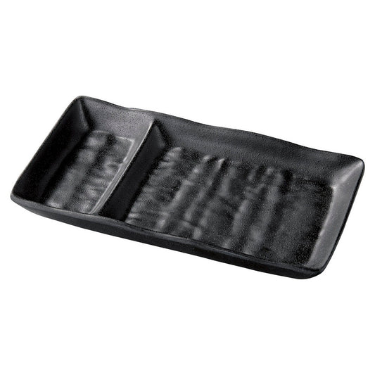 (M)17.8ひねりタレ付ナタ目長角皿 黒マット [ 17.8 x 9.5 x 2.5cm ] [ メラミン食器 ]